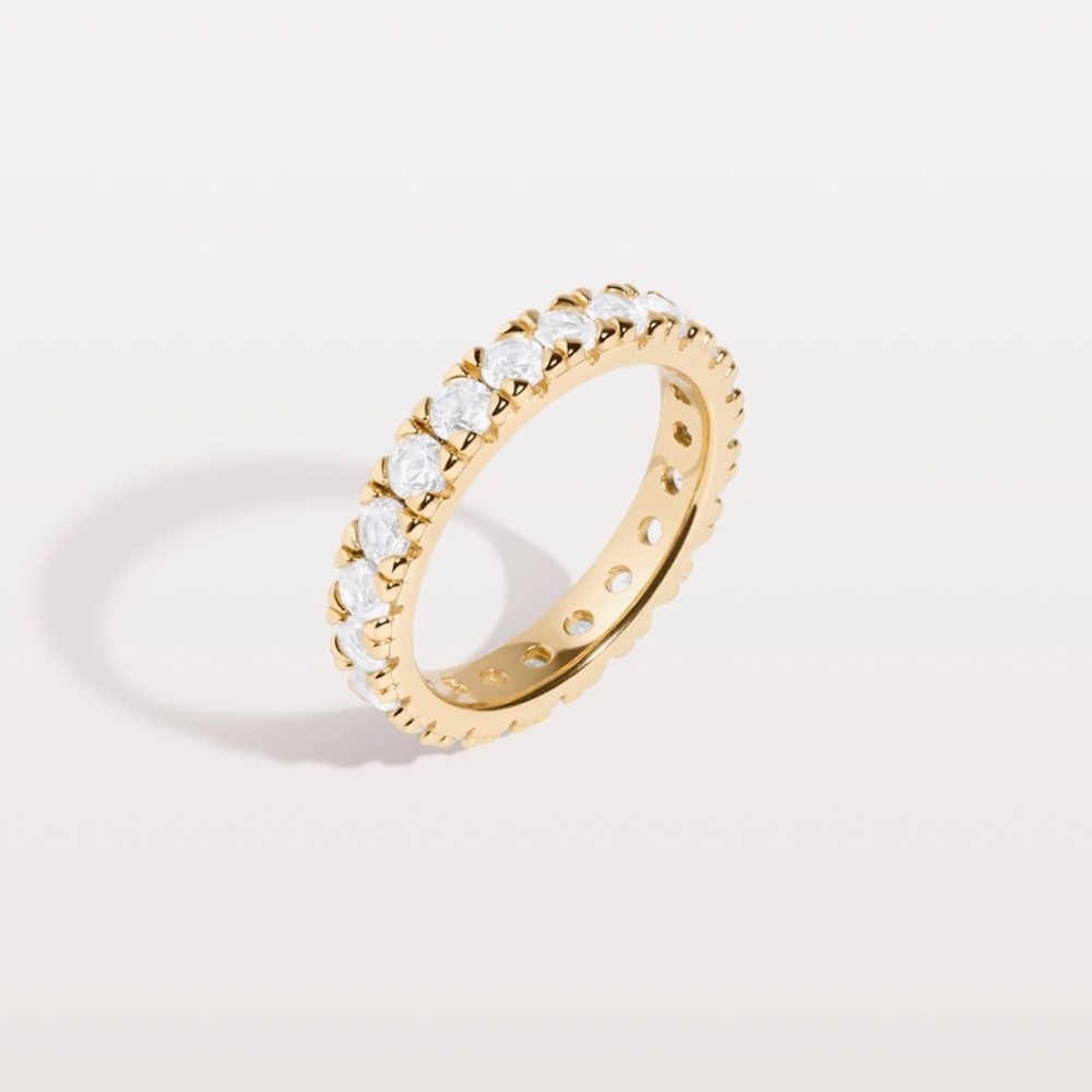 Aurate 2-CT•White Sapphire AAA 3.2mm Round Pave Eternity Lab Vermeil GOLD Ring 7